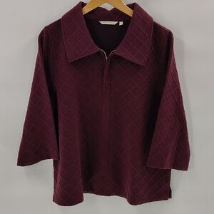 Soft Surroundings Zip Pullover Size PXL Gold Hardware Textured 3 Quarter Sleeve